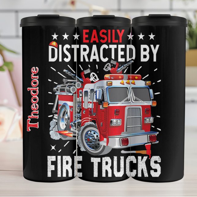 Distracted By Red Fire Trucks Thermal Tumbler (Creator Uploaded)