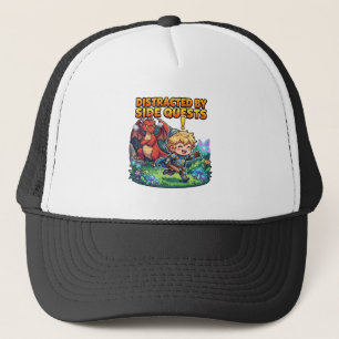 Distracted By Side Quests - Cute RPG Gaming Knight Trucker Hat