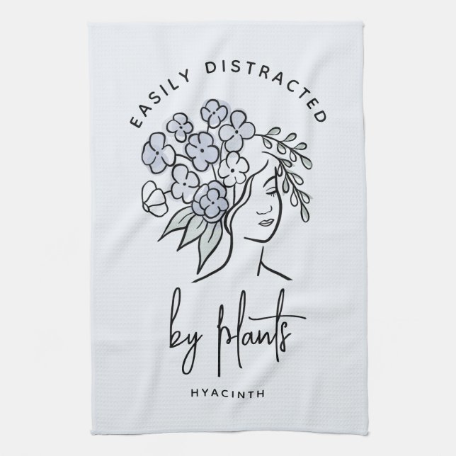 Distracted Gardener Boho Blue Floral Cute Plant Tea Towel (Vertical)