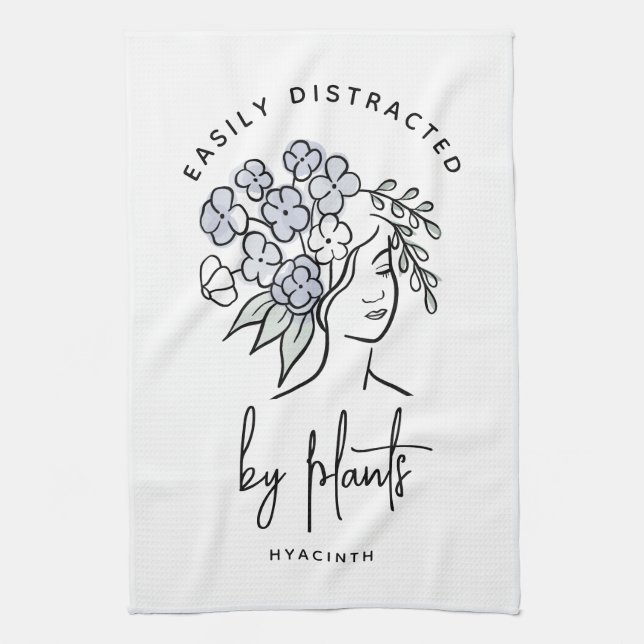 Distracted Gardener Boho Floral Cute Plant Tea Towel (Vertical)