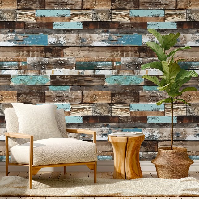 Distress Beachwood Hor Blue Brown Pattern Room  Wallpaper (Distress Beachwood Hor Blue Brown Pattern Room Wallpaper)