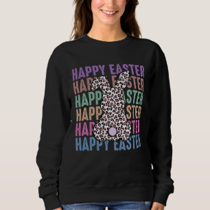 Distress Bunny Leopard Print Girls Women Happy Eas Sweatshirt