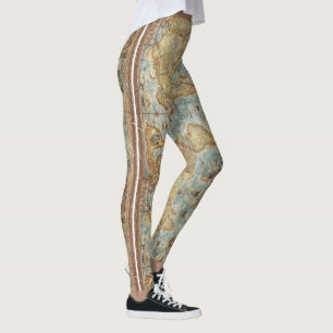 Distress Vintage antique drawn world map Leggings