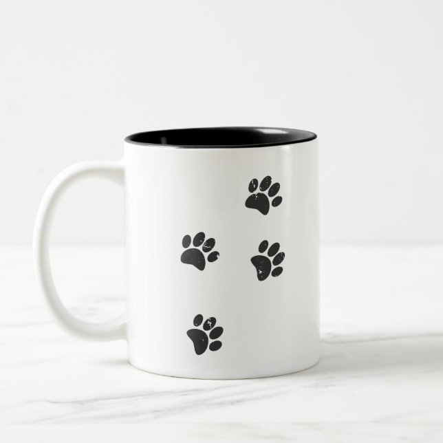 Distresse Dog Paw Tracks Two-Tone Coffee Mug (Left)