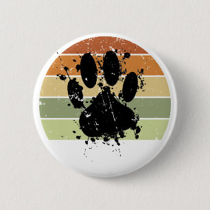 Distresse Paint Spatter Dog Paw Print Retro Sunset 6 Cm Round Badge