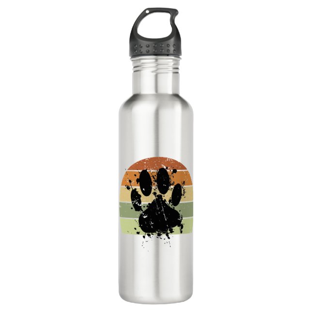 Distresse Paint Spatter Dog Paw Print Retro Sunset 710 Ml Water Bottle (Front)