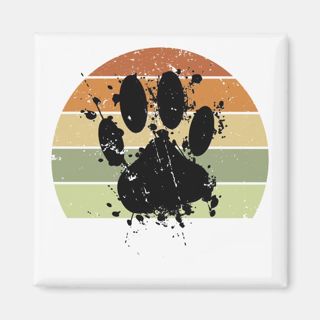 Distresse Paint Spatter Dog Paw Print Retro Sunset Magnet (Front)