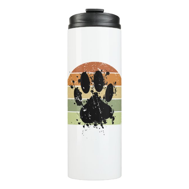 Distresse Paint Spatter Dog Paw Print Retro Sunset Thermal Tumbler (Front)