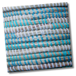 Distressed African Aqua Blue Basket Weave Rope Ceramic Tile