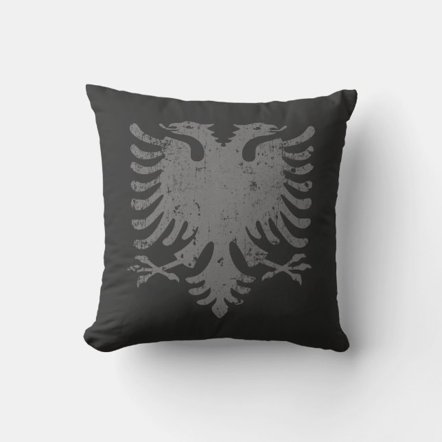 Distressed Albanian Eagle Coat Of Arms Cushion (Front)