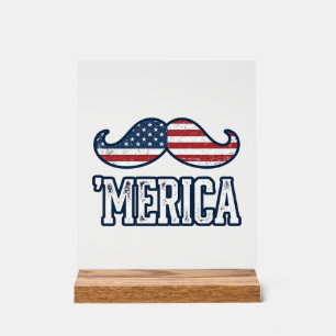 Distressed America Moustache Patriotic Vector Desi Acrylic Sign