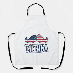 Distressed America Moustache Patriotic Vector Desi Apron
