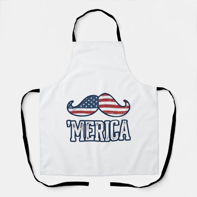 Distressed America Moustache Patriotic Vector Desi Apron (Front)