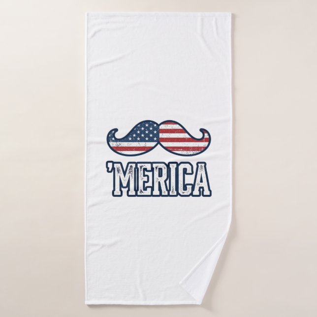 Distressed America Moustache Patriotic Vector Desi Bath Towel (Bath Towel)