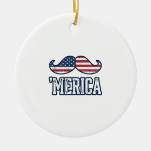 Distressed America Moustache Patriotic Vector Desi Ceramic Ornament