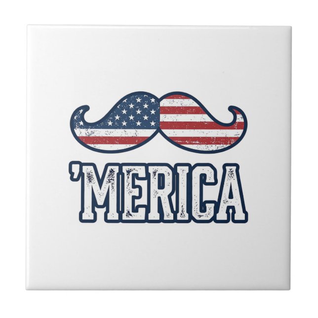 Distressed America Moustache Patriotic Vector Desi Ceramic Tile (Front)