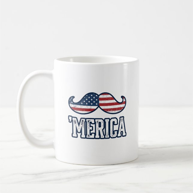 Distressed America Moustache Patriotic Vector Desi Coffee Mug (Left)