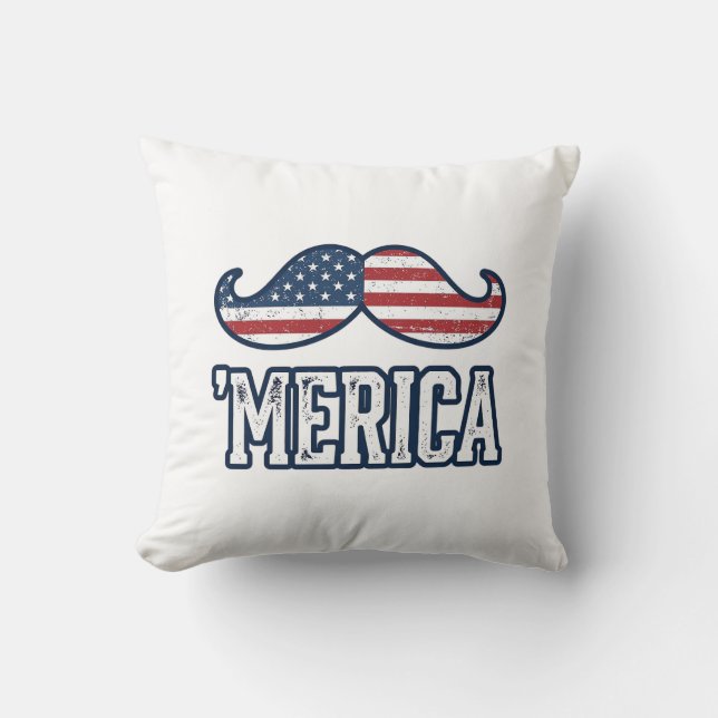 Distressed America Moustache Patriotic Vector Desi Cushion (Front)