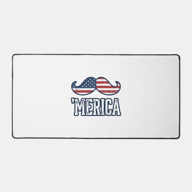 Distressed America Moustache Patriotic Vector Desi Desk Mat (Front)