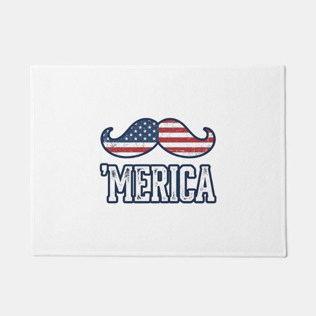Distressed America Moustache Patriotic Vector Desi Doormat (Front)