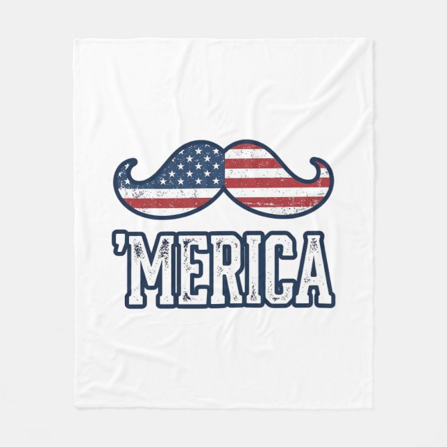 Distressed America Moustache Patriotic Vector Desi Fleece Blanket (Front)