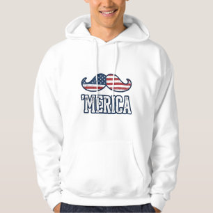 Distressed America Moustache Patriotic Vector Desi Hoodie