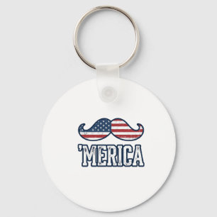 Distressed America Moustache Patriotic Vector Desi Key Ring