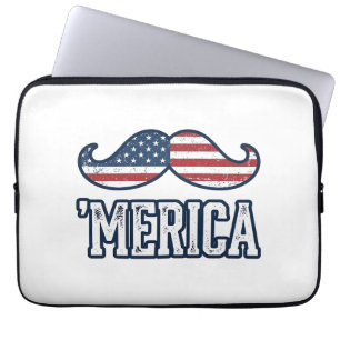 Distressed America Moustache Patriotic Vector Desi Laptop Sleeve