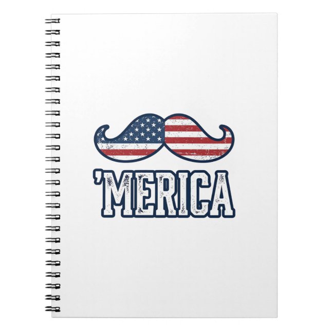 Distressed America Moustache Patriotic Vector Desi Notebook (Front)