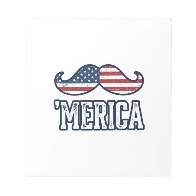 Distressed America Moustache Patriotic Vector Desi Notepad (Front)