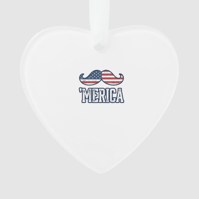 Distressed America Moustache Patriotic Vector Desi Ornament (Front)