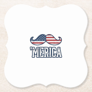 Distressed America Moustache Patriotic Vector Desi Paper Coaster