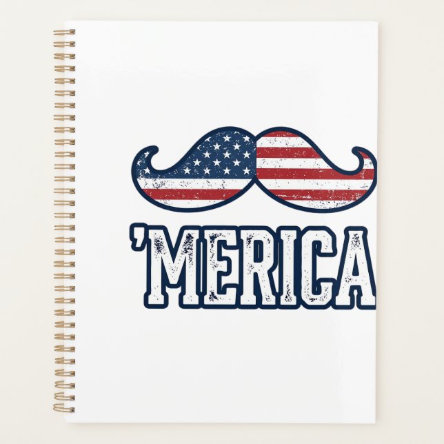 Distressed America Moustache Patriotic Vector Desi Planner (Front)