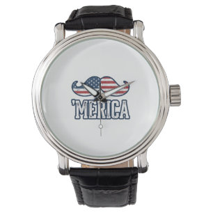 Distressed America Moustache Patriotic Vector Desi Watch