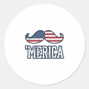 Distressed America Mustache Patriotic Vector Desig Classic Round Sticker