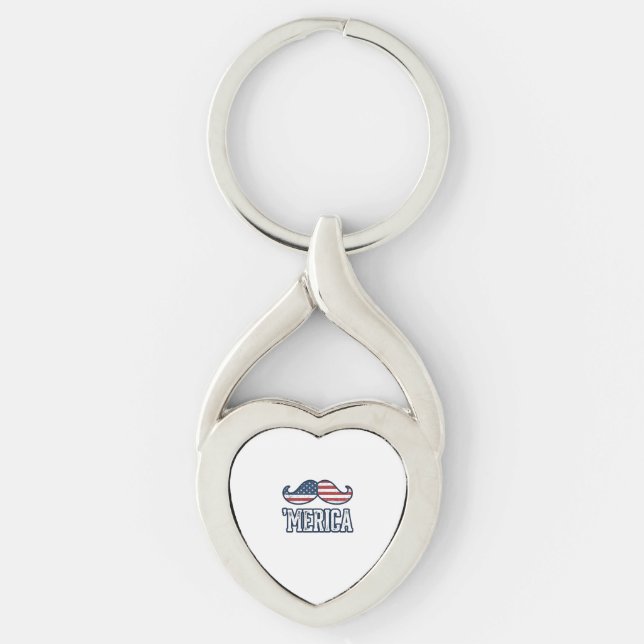 Distressed America Mustache Patriotic Vector Desig Key Ring (Front)