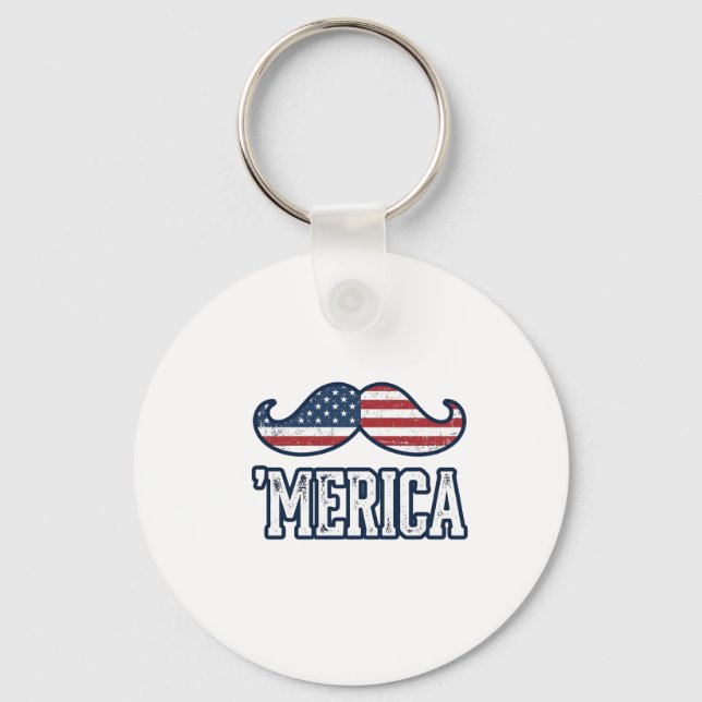 Distressed America Mustache Patriotic Vector Desig Key Ring (Front)