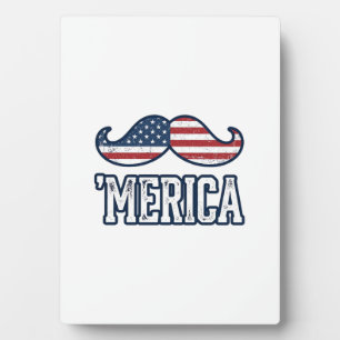 Distressed America Mustache Patriotic Vector Desig Plaque