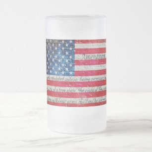 Distressed American Flag & 2nd Amendment On bricks Frosted Glass Beer Mug