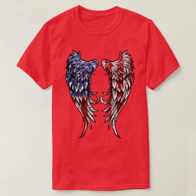 Distressed American Flag Angel Wings  T-Shirt (Design Front)
