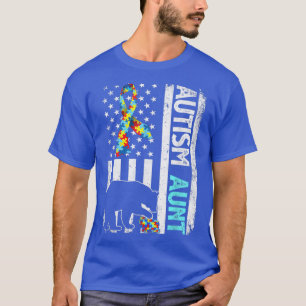 Distressed American Flag Autism Aunt Bear Autistic T-Shirt