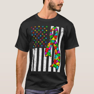 Distressed American Flag Autism Awareness Dad Mum T-Shirt