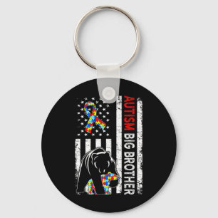 Distressed American Flag Autism Big Brother Bear A Key Ring