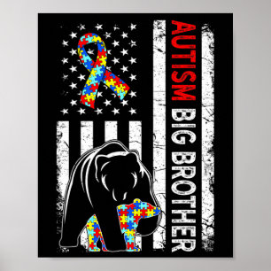Distressed American Flag Autism Big Brother Bear A Poster