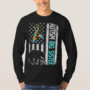 Distressed American Flag Autism Big Sister Bear Au T-Shirt