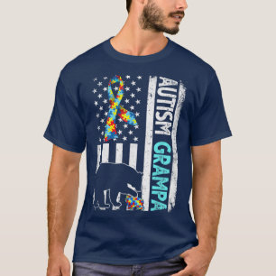 Distressed American Flag Autism Grampa Bear Autist T-Shirt