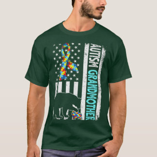 Distressed American Flag Autism Grandmother Bear A T-Shirt