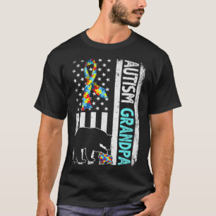 Distressed American Flag Autism Grandpa Bear Autis T-Shirt