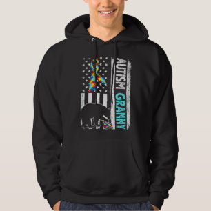 Distressed American Flag Autism Granny Bear Autist Hoodie