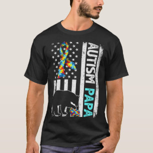 Distressed American Flag Autism Papa Bear Autistic T-Shirt